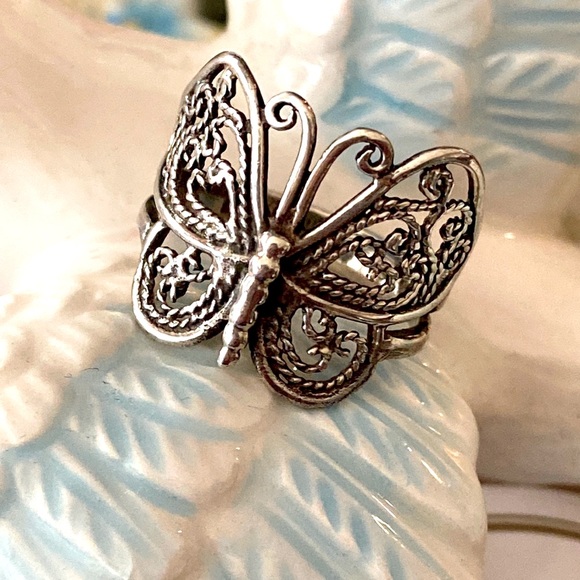 925 sterling silver intricate rope braid butterfly ring - Picture 3 of 12